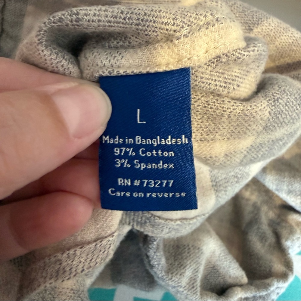 Upcycled Grey Plaid Flannel Shirt stenciled Wing Design tea dyed sz Large - Picture 9 of 11